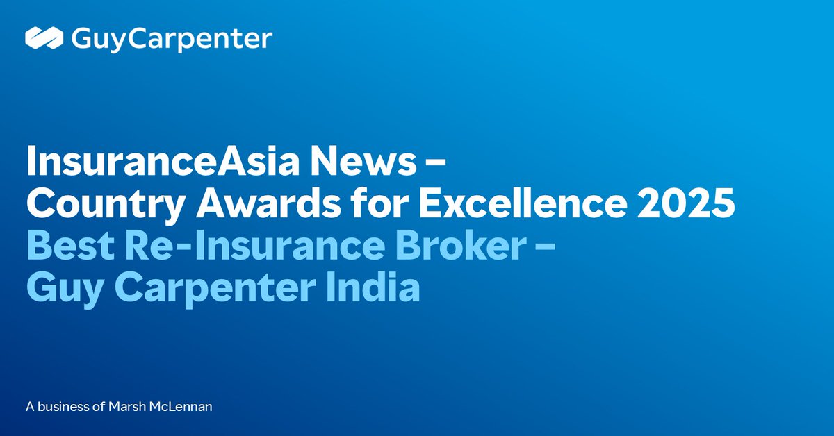 We are thrilled to announce that Guy Carpenter India has been named Best Re-Insurance Broker in the 2025 Country Awards for Excellence by InsuranceAsia News. Congratulations to the team on this amazing achievement!