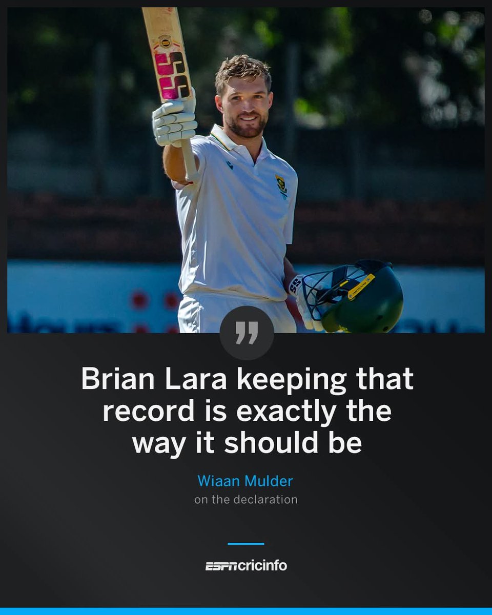 itsnihal's tweet photo. In a world of cut hyper competitiveness and fame craze, respect Wiaan Mulder for preserving the memory of Brian Lara alive. 

@bhogleharsha
@IrfanPathan
@ABdeVilliers17
@cricbuzz

#WiaanMulder 
#gentlemen https://t.co/bGURGqzt5a