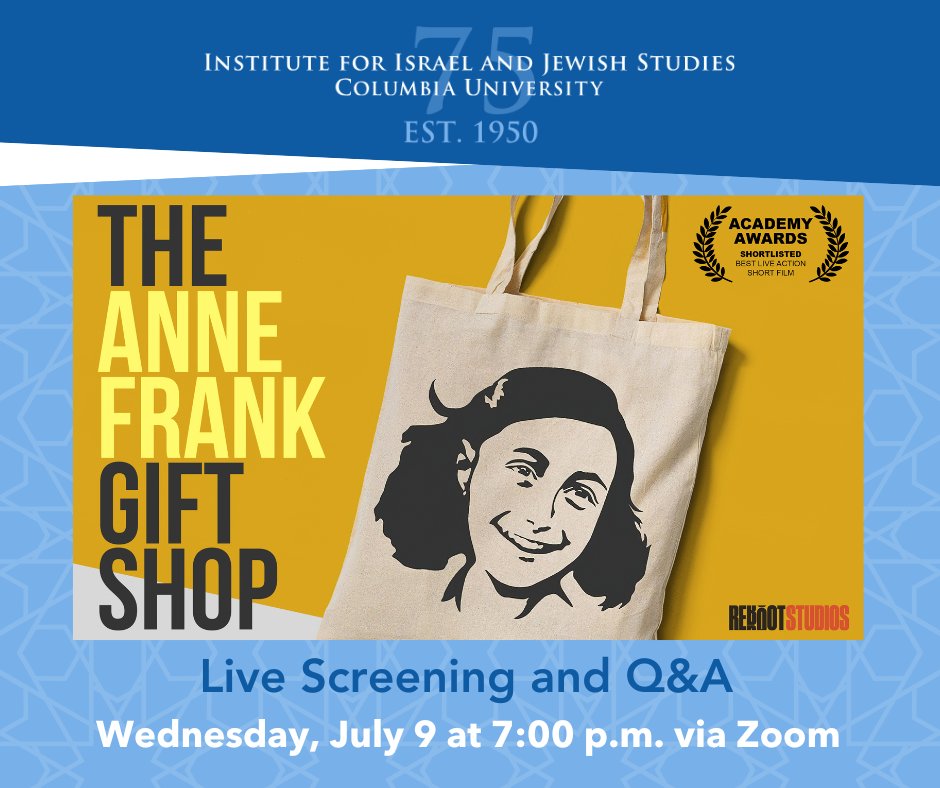 Register now for an exclusive live screening and Q&amp;A of one of the most talked-about short films of the year, "The Anne Frank Gift Shop." Join us via Zoom on Wednesday, July 9, at 7:00 p.m. Registration and details on our website, link in bio. Sponsored by <a href="/reboot/">Reboot</a> and <a href="/ChaiFlicks/">ChaiFlicks</a>