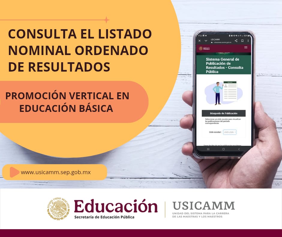 📣¡Llegó la hora de conocer tu posición en el listado nominal ordenado de resultados!

Si participaste en promoción vertical en educación básica, a partir de hoy podrás conocerlo.👩🏻‍💻👨🏽‍💻

1️⃣Ingresa a nuestra página web
usicamm.sep.gob.mx

2️⃣Selecciona resultados 

3️⃣Da clic en