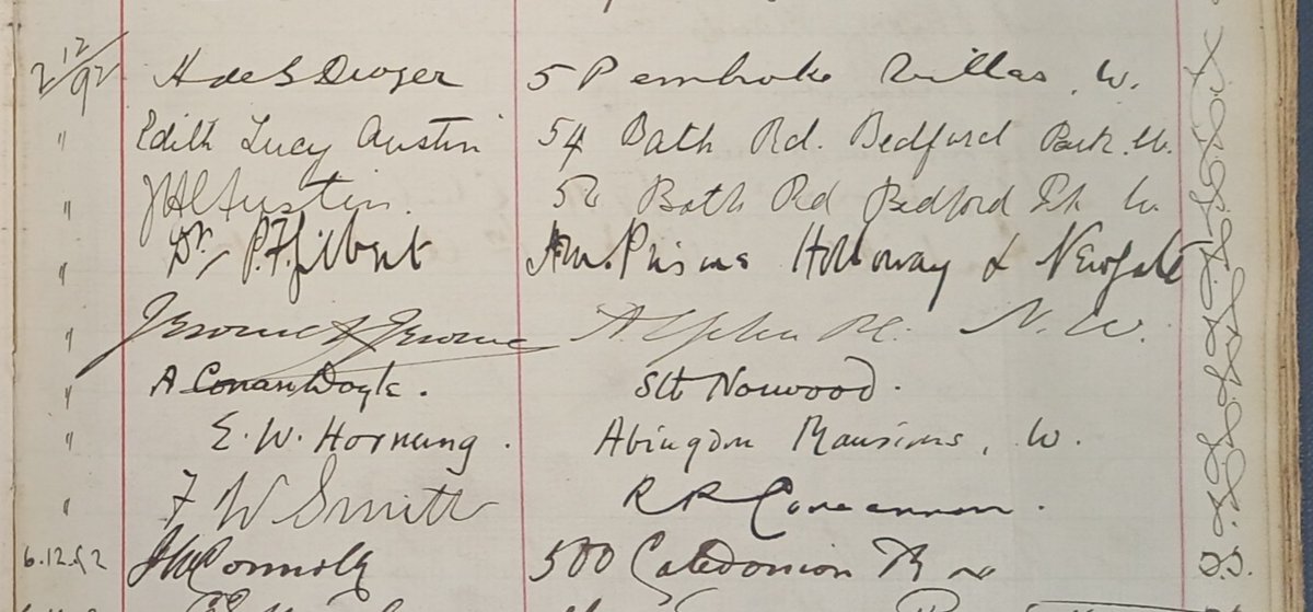 Arthur Conan Doyle died #OnThisDay 95 years ago. One of the highlights of our #CM150 exhibition (Aug slots now available!) is this 1892 visitor book entry showing  his visit with his soon-to-be brother-in-law E W Hornung, both then better known as journalists not novelists.