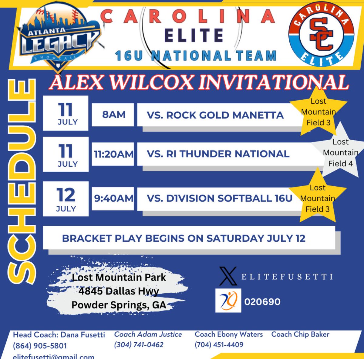 Here is our 18’s and 16’s national schedule for Atlanta legacy Alex Wilcox invitational! Time to go #BeElite