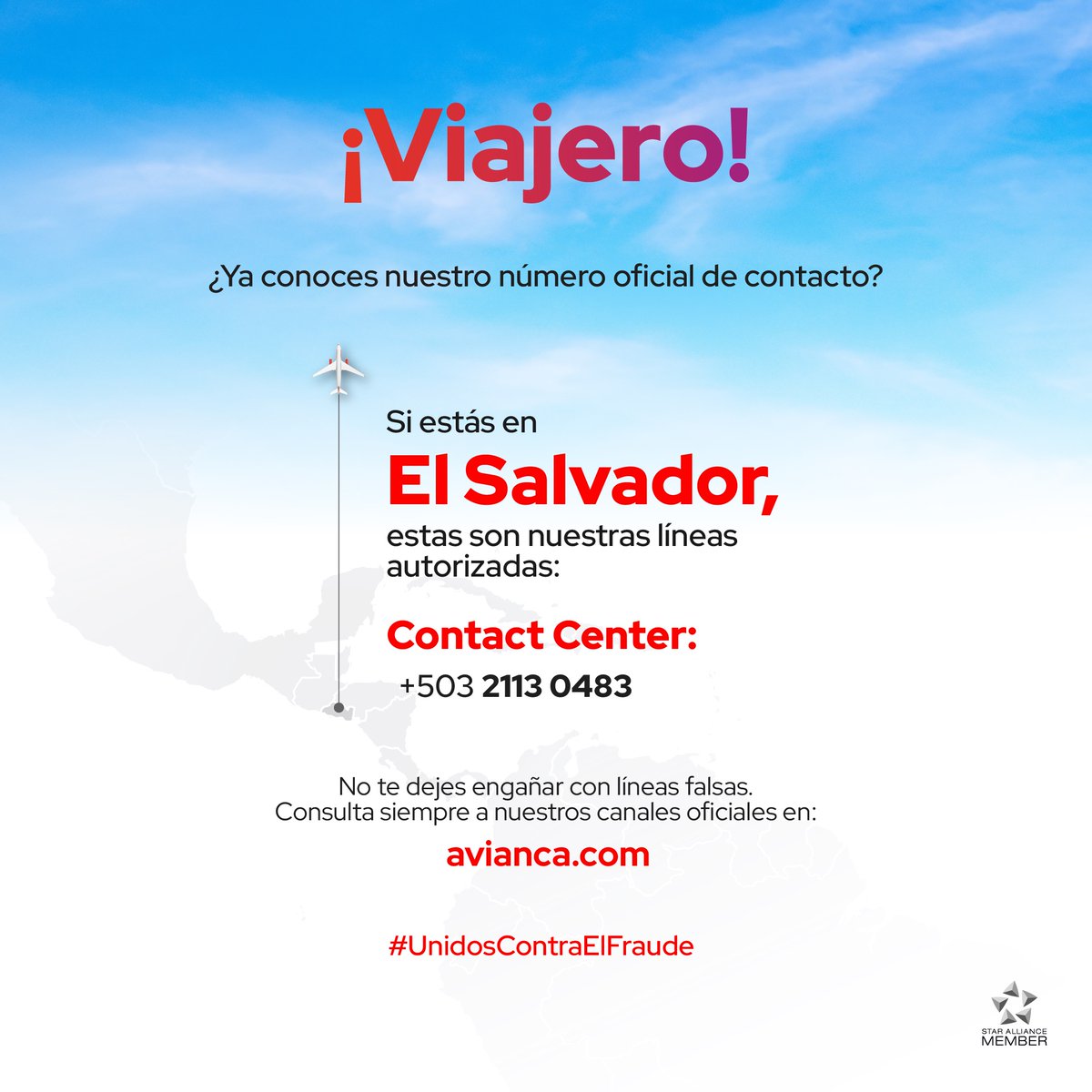 📲 #ElSalvador: Conoce todos nuestros canales de atención y elige el que más te guste. Estamos aquí para guiarte antes, durante y después de tu vuelo: cutt.ly/VrYNRqpT. ☁️✈️ #UnidosContraElFraude