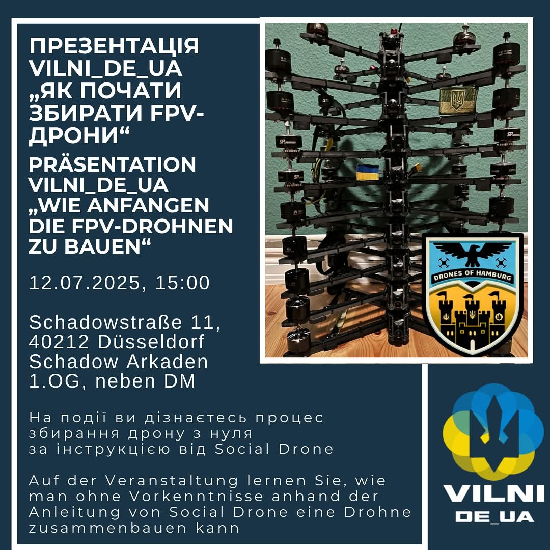 ‼️Wir fahren nach #Düsseldorf!

>200 FPV-Drohnen haben wir schon in die 🇺🇦 geschickt – jetzt zeigen wir euch, wie das geht!

🔧 Du kannst löten oder willst es lernen?
📦 Du willst wissen, wie man Drohnen baut?
🇺🇦 Du willst den ukrainischen Verteidiger*innen helfen?

Komm vorbei👇