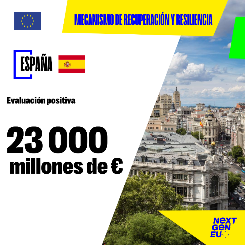 ComisionEuropea's tweet photo. ✅🇪🇸 Ya puedes leer en español la nota de prensa de la evaluación positiva de la quinta solicitud de pago de España de 23 000 millones de euros en el marco del Mecanismo de Recuperación y Resiliencia (#MRR), el elemento central de #NextGenerationEU: