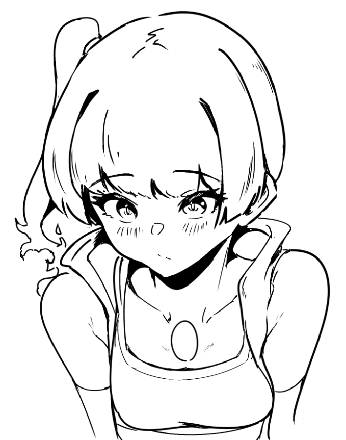 また白黒ですが、ちょっと俯いて考え事をしているセナちゃん…かわいいね👍️
小さめなコマを大きくしているので荒く見えるかも…
ボディのエーテルラインは後ほど塗る際に入れます！