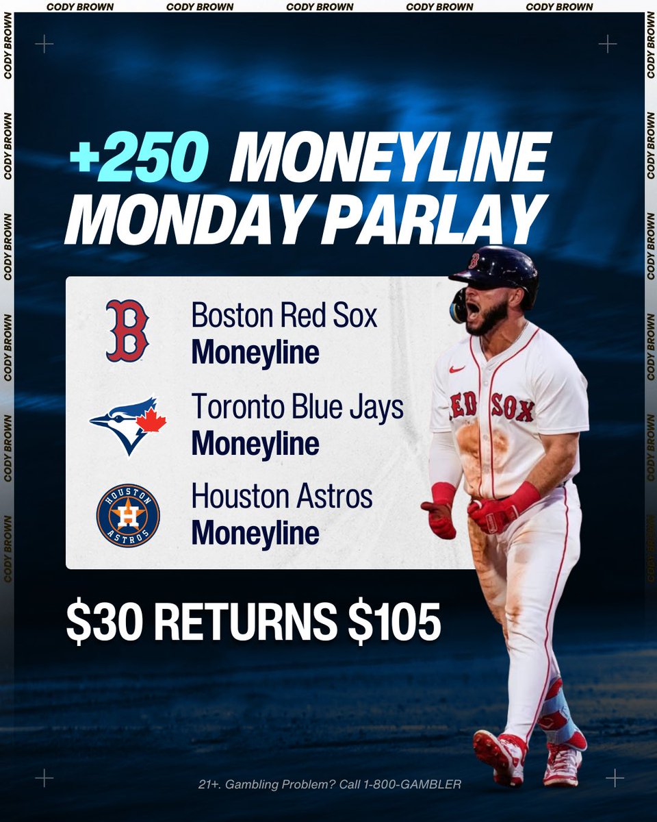 CodyBrownBets's tweet photo. ⚾️ +250 Moneyline Monday Parlay

If you haven’t got a Fanatics account yet, you get 10 straight days of stress free bets…

🎁 Claim here: https://t.co/v7pHkutSdX

They either pay cash or refund your wager up to $100 each day if we don’t cash.

21+, gamble responsibly. https://t.co/8Y7O4T9hYJ