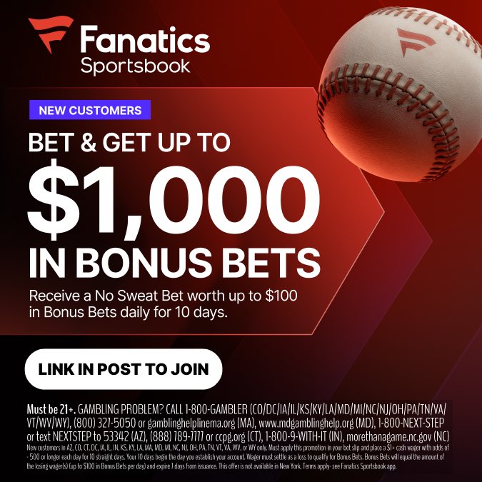 CodyBrownBets's tweet photo. ⚾️ +250 Moneyline Monday Parlay

If you haven’t got a Fanatics account yet, you get 10 straight days of stress free bets…

🎁 Claim here: https://t.co/v7pHkutSdX

They either pay cash or refund your wager up to $100 each day if we don’t cash.

21+, gamble responsibly. https://t.co/8Y7O4T9hYJ