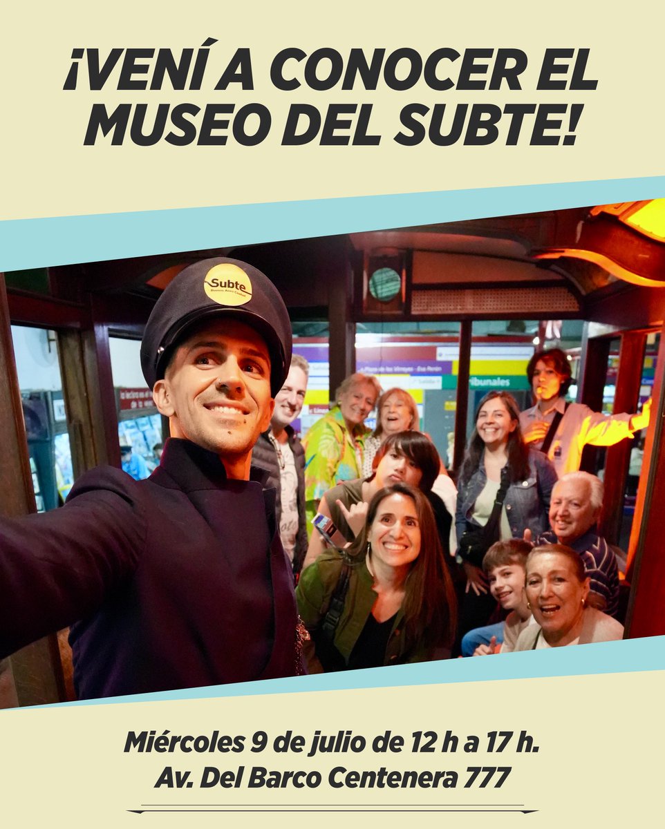 🤩 ¡Acercate a conocer el museo del Subte!

Este miércoles 9 de julio, de 12 h a 17 h, estará abierto para que conozcas parte de nuestra historia. Además, la sociedad Amigos del Tranvía va a estar ofreciendo paseos en tranvía.

La entrada es libre y gratuita.