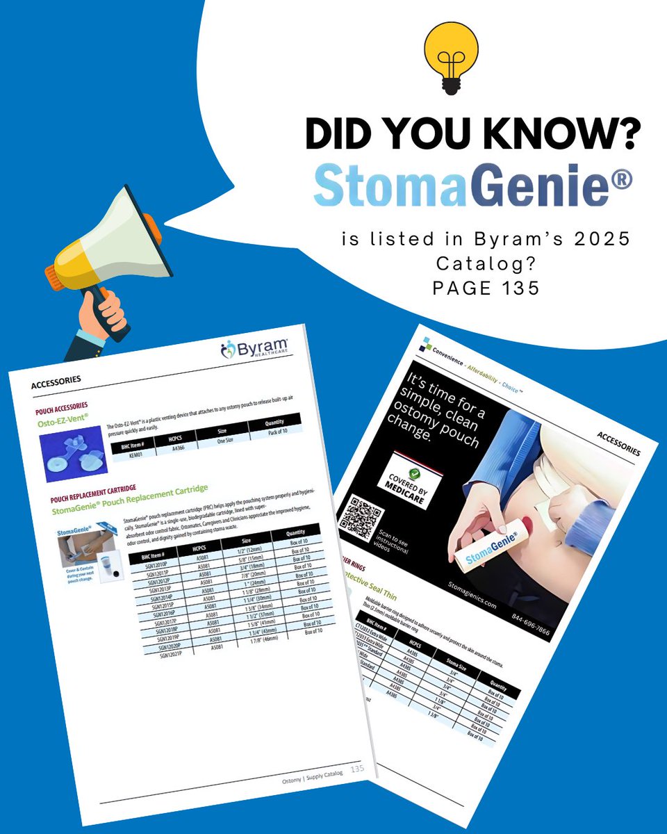 #StomaGenie is listed in Byram Healthcare 's 2025 #ostomy catalog!!!
It is a simple add to any existing ostomy order -
And yes! It's covered by #Medicare and most health insurance plans!
#ostomysupplies #ostomate