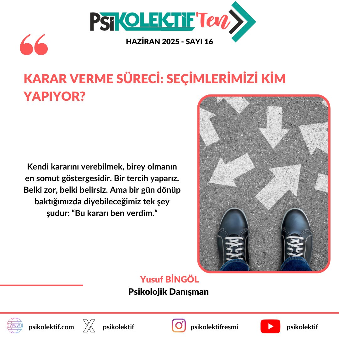 psikolektif (@psikolektif) on Twitter photo Psikolektif'tenin 16. Sayısında Psikolojik Danışman Yusuf Bingöl (<a href="/YUSUFBING0L/">Yusuf Bingöl</a>), ''Karar Verme Süreci: Seçimlerimizi Kim Yapıyor?'' başlıklı yazıyı kaleme aldı. Yazıyı okumak için:
psikolektif.com/psikolektiften…
#kararvermesüreci, #seçim, #YusufBingöl, #keşfet, #psikolektiften Psikolektif'tenin 16. Sayısında Psikolojik Danışman Yusuf Bingöl (<a href="/YUSUFBING0L/">Yusuf Bingöl</a>), ''Karar Verme Süreci: Seçimlerimizi Kim Yapıyor?'' başlıklı yazıyı kaleme aldı. Yazıyı okumak için:
psikolektif.com/psikolektiften…
#kararvermesüreci, #seçim, #YusufBingöl, #keşfet, #psikolektiften