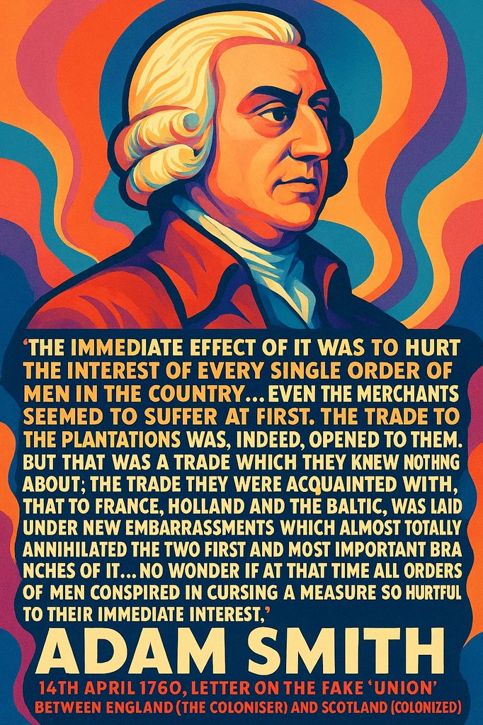 thomsonchris's tweet image. Adam Smith called it what it was: A fake Union. A disaster for Scotland. Rejected by the people. Forced by England through bribery &amp;amp; colonial violence. Who will the world believe? Adam Smith or England, the biggest coloniser in history? Treaty of Union was a colonial takeover.