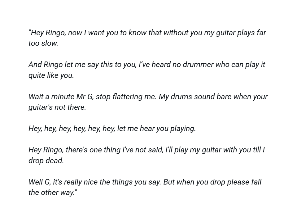 thinkharrison_'s tweet image. Dating to around 1970, George wrote the lyrics to an unrecorded song titled, "Hey Ringo" - the lyrics are a dialogue between Ringo and George celebrating they're friendship.
Happy Birthday, @ringostarrmusic! Peace and love 💗
