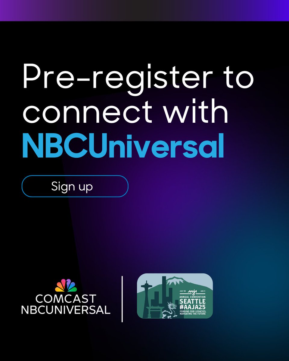 aaja's tweet image. Going to #AAJA25? Pre-register to connect with @NBCUniversal’s hiring leaders across NBCUniversal News Group: smrtr.io/rzm9p