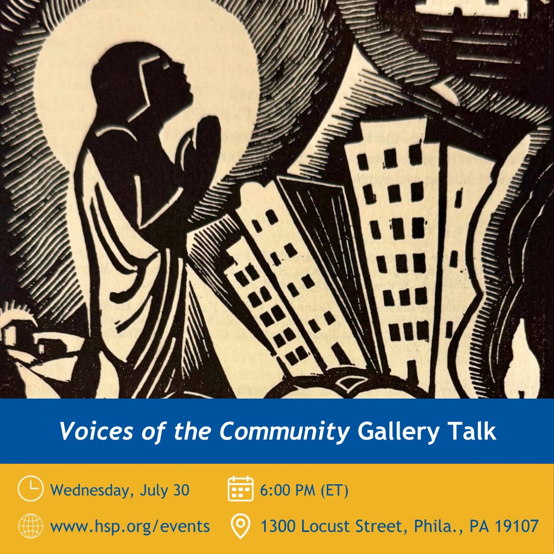 July at HSP is packed with programs! 📅✨

➡️ This Wednesday, join us for a conversation on Philadelphia’s complex history.
➡️ July 23, explore early American genealogical practices. 
➡️ July 30, stop by for a FREE gallery talk of our exhibit, Voices of the Community.