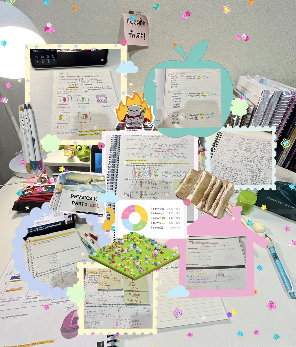 [ 30 - 6 july ] 🎽🌺🍏🌟⛵️ #namnamstudy 

💬 bio:จบmutationแล้วไปกันต่อ
💬 math:จบเมทริกซ์ขึ้นลำดับอนุกรมแล้ว
💬 phy:การเคลื่อนที่แนวดิ่งแล้วกว่าจะผ่านเส้นตรง(1วันเรียนไป3ชั่วโมง เรียนจริงๆ1ครึ่งที่เหลือทำความเข้าใจ😭)
💬 eng:ไม่ค่อยได้เรียนเลยมีแต่ท่องศัพท์