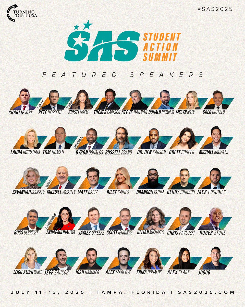 astpierre55's tweet image. This week ➡️ SAS IS BACK 🌴☀️
Register today for just $20 and experience the most patriotic event of the summer 🇺🇸
🔗 SAS2025.com 🔗
#PatrioticSummer #Tampa #TPUSA