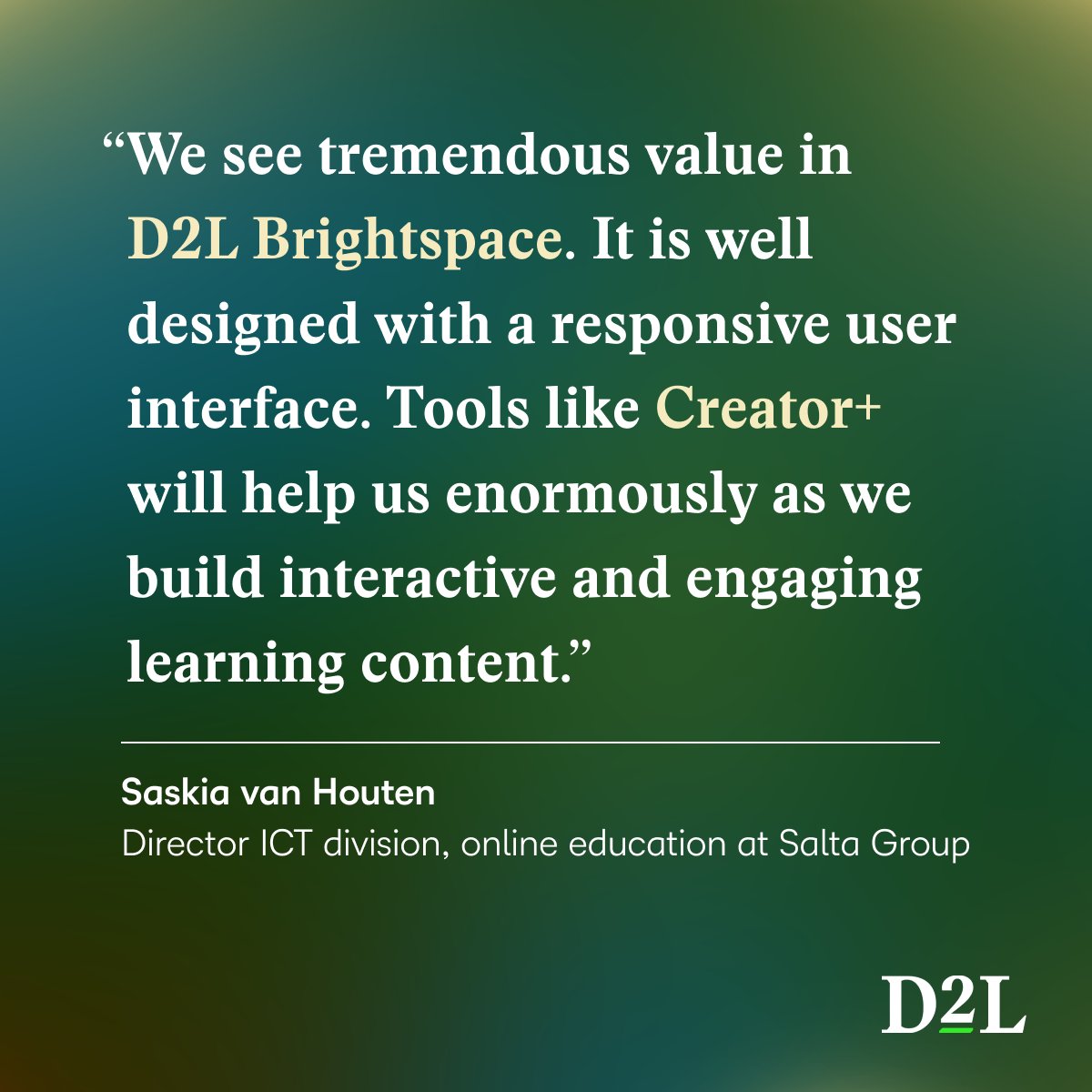 Exciting news! Salta Group has selected D2L Brightspace for its sleek UI, powerful features, seamless collaboration, and flexibility—supercharging our shared mission for accessible, lifelong learning.

Read more: ow.ly/ZjHG50WlCCF  

#D2L #Brightspace #SaltaGroup