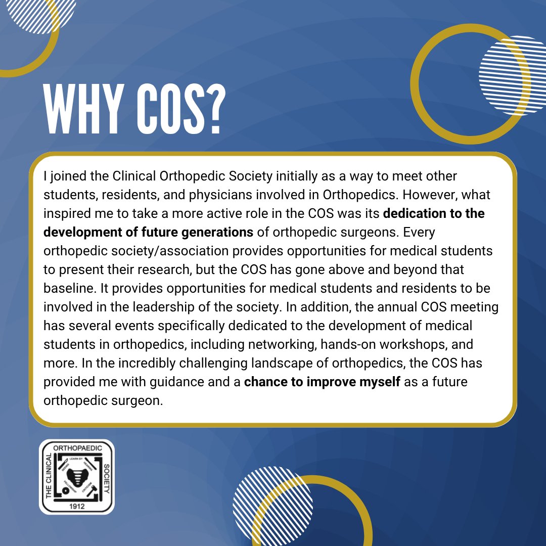 ClinicalOrtho1's tweet image. Medical student Timothy Skerry shares how the Clinical Orthopedic Society has supported his growth—not just through research opportunities, but by offering leadership roles, networking, hands-on workshops, and more.
@FIU @FIUMedicine
#FutureOrtho #COS2025 #OrthopedicSociety