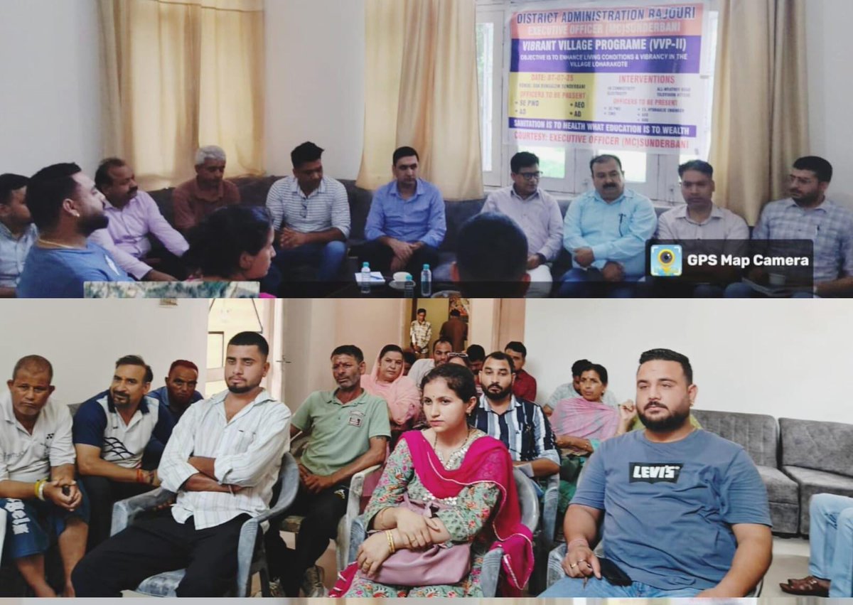 Information and PR , Rajouri (@diorajouri) on Twitter photo On the directions of DC #Rajouri Abhishek Sharma, an awareness camp was held at border village Loharakote under Vibrant Village Programme-2.0, supervised by ADC #Sunderbani, Ramkesh Sharma.
#ViksitBharat2047 #BorderVillageDevelopment
<a href="/diprjk/">Information & PR, J&K</a> <a href="/Abhi1shrma/">Abhishek Sharma</a>
<a href="/dmrajouri/">District Admn Rajouri</a> <a href="/PIB_India/">PIB India</a> On the directions of DC #Rajouri Abhishek Sharma, an awareness camp was held at border village Loharakote under Vibrant Village Programme-2.0, supervised by ADC #Sunderbani, Ramkesh Sharma.
#ViksitBharat2047 #BorderVillageDevelopment
<a href="/diprjk/">Information & PR, J&K</a> <a href="/Abhi1shrma/">Abhishek Sharma</a>
<a href="/dmrajouri/">District Admn Rajouri</a> <a href="/PIB_India/">PIB India</a>