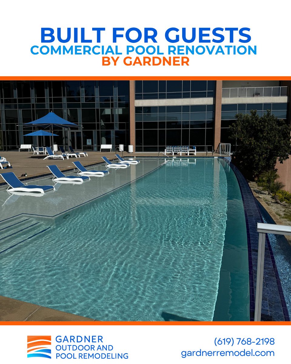 gardnerpool's tweet image. Guest-ready, on time, on point. 🏨✨
From tilework to timelines, our commercial pool remodels deliver excellence.
📞 (619) 768-2198
🌐 gardnerremodel.com
#CommercialPool #SoCalExperts #ReviveRefreshRemodel