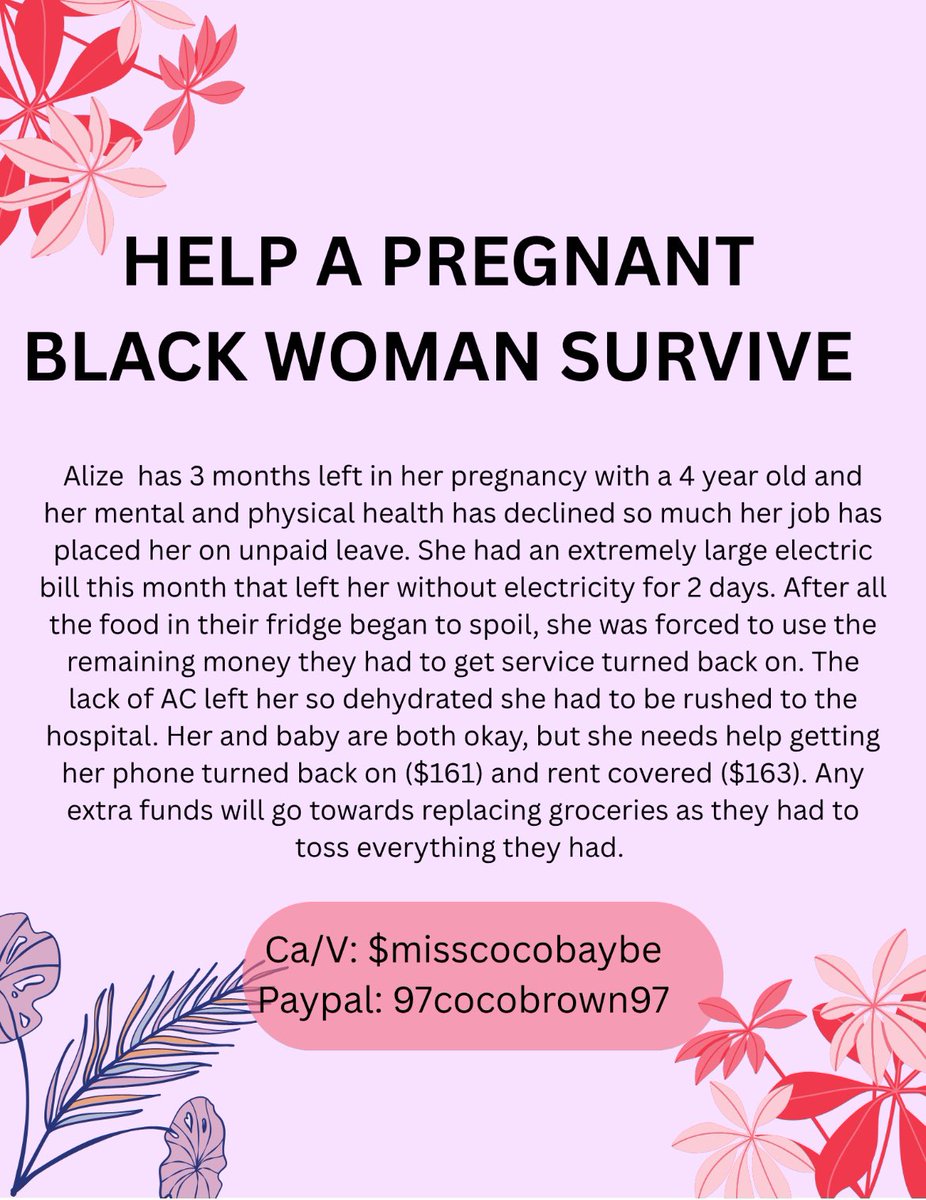 blkdesertfairy's tweet image. $120 needed to keep Alize and her son housed!! this is extremely past due and while her landlord has been understanding up until now she is going to need to pay this immediately!! please please dont ignore, anything you can spare helps!
Ca/V: $misscocobaybe
Paypal: 97cocobrown97