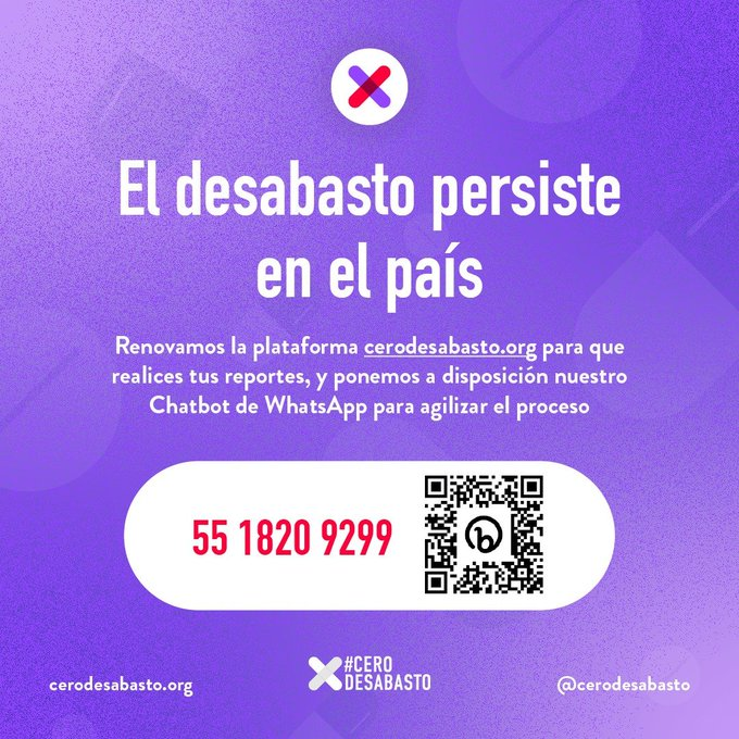 La salud es un derecho 💊. Documentar el desabasto de medicamentos es el primer paso para enfrentar este problema en México. Si conoces algún caso, puedes reportarlo en @CeroDesabasto: cerodesabasto.org