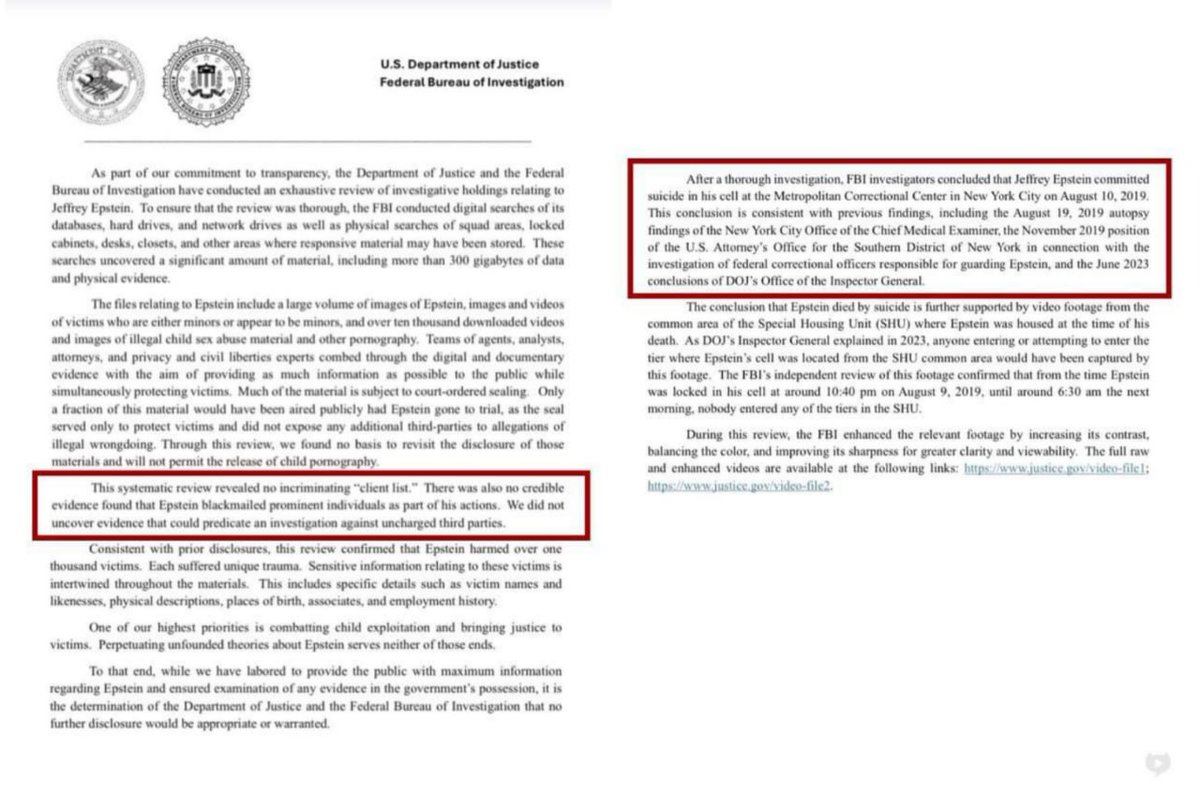 davidaxeirod97's tweet image. This is the memo that declares the DOJ didn&apos;t find the &quot;client list&quot; aka black book, there was no credible evidence found that Epstein blackmailed prominent individuals, and nor was he murdered.