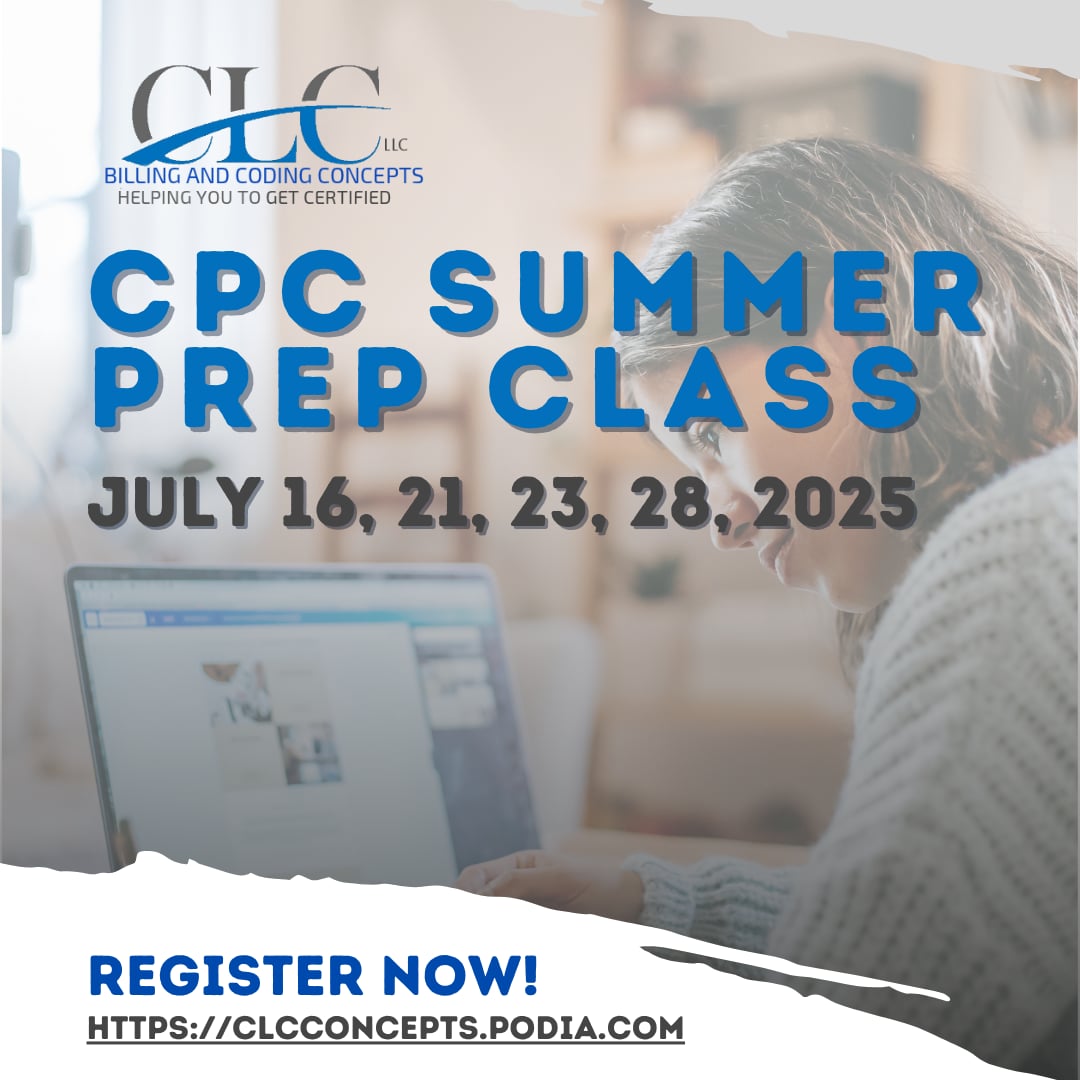 CLC_Concepts's tweet image. Get ready for your CPC exam with our CPC Summer Prep Class happening online on July 16, 21, 23, and 28! This is the perfect opportunity to boost your knowledge and confidence before the big day. Register now at clcconcepts.podia.com