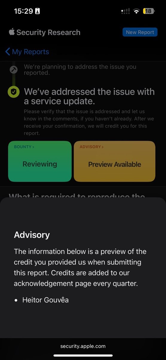 I rarely talk about bug bounties programs exp, but Apple - a company I deeply admire for its engineering, brand, and products - just implemented a fix from a report I made last year. The whole process was great. Excited to keep researching and reporting
