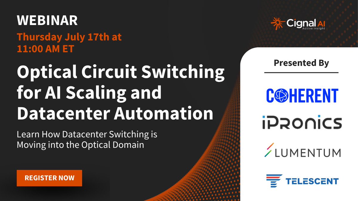Join experts from <a href="/CoherentCorp/">Coherent Corp.</a> <a href="/iPronics/">iPRONICS</a> <a href="/Lumentum/">Lumentum</a> and <a href="/Telescent/">Telescent</a>  to discover how they see OCS technology impacting next-generation datacenter design and architecture. Sign up here: cignal.ai/2025/06/optica…