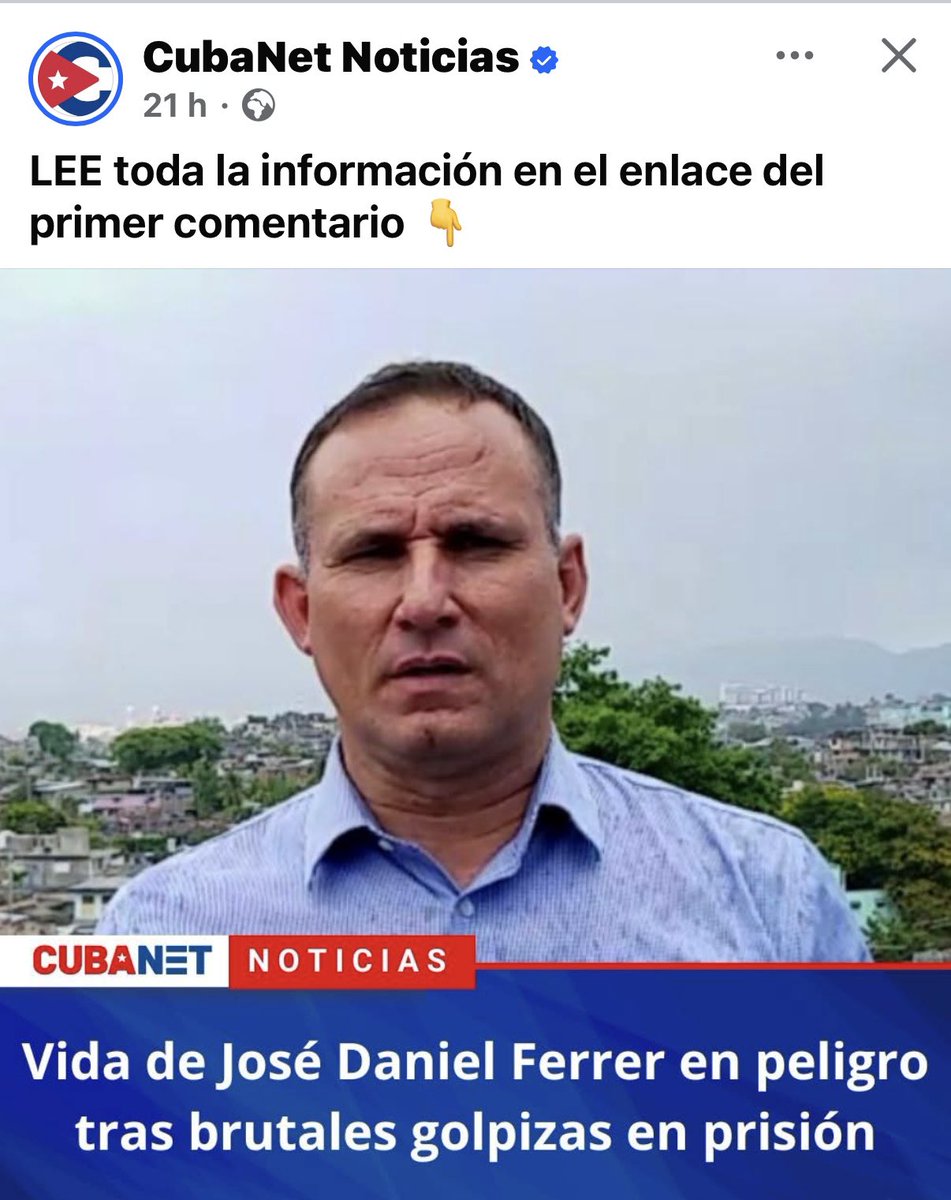 Exigimos FE DE VIDA para JOSÉ DANIEL FERRER 
Queremos VERLO,YA‼️‼️ <a href="/minint_cuba/">MININT_CUBA</a> <a href="/turylevy/">Arturo Lopez Levy</a> <a href="/ric23/">Ricardo Herrero</a> <a href="/HugoCancio/">Hugo Cancio</a> <a href="/GuenaRod/">Guennady Rodriguez Delgado</a> <a href="/CastroEspinM/">Mariela Castro Espin</a> <a href="/Sandro_Castrox/">Sandro Castro ℗</a> <a href="/FACSmirnov/">Dr.C. Fidel Antonio Castro Smirnov</a> 

<a href="/SenRickScott/">Rick Scott</a> <a href="/SecRubio/">Secretary Marco Rubio</a> <a href="/ComisionEuropea/">Comisión Europea en España</a> <a href="/Europarl_ES/">Parlamento Europeo en España</a> <a href="/JMilei/">Javier Milei</a> <a href="/ParlAmericas/">ParlAmericas</a>