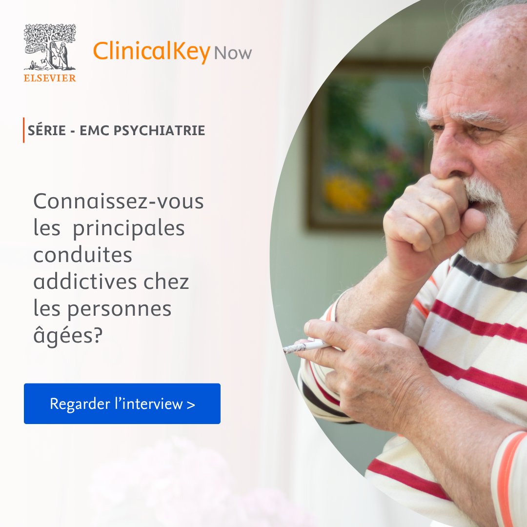 Interview EMC Psychiatrie – Les experts ClinicalKey Now]
Nous vous proposons un éclairage essentiel sur : les addictions chez les personnes âgées.
Le Dr Giustiniani revient sur les enjeux cliniques et sociétaux liés à ces conduites addictives. youtube.com/watch?v=hEbalU…