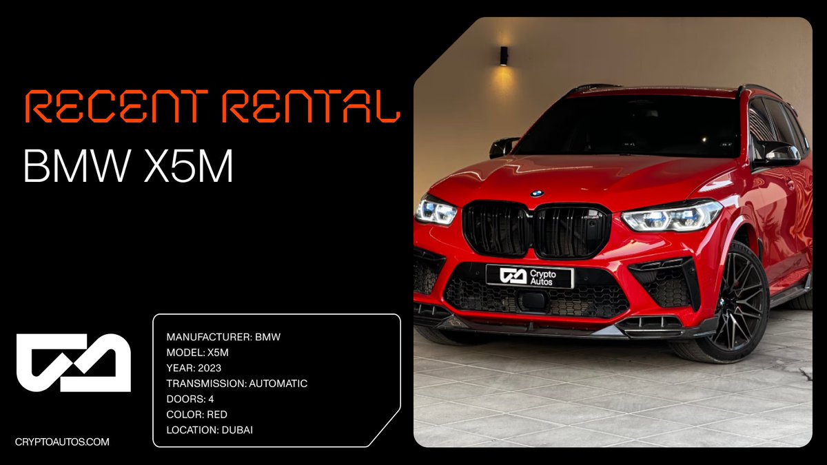 🚨 FIRST RENTAL GONE IN MINUTES 🚨

The new CryptoAutos rental platform is barely out of neutral… and this beauty got SNAPPED UP within minutes. 🏎️💨

BMW X5M
Booked with crypto.
Delivered in Dubai.
Concierge-level service.

The future of luxury mobility is here, so join for the