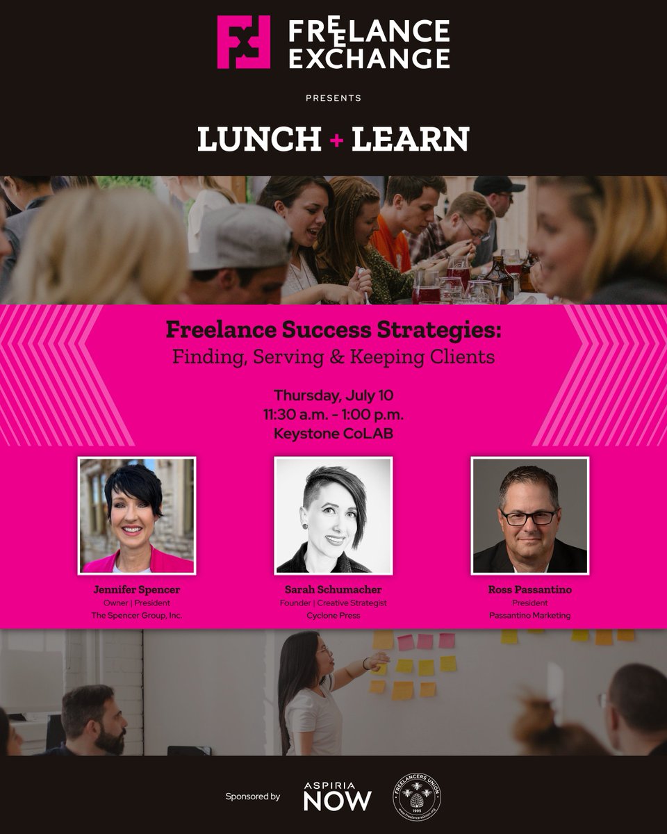 Join us for Freelance Success Strategies: Finding, Serving &amp; Keeping Clients this Thursday featuring:
➡️ Jennifer Spencer, The Spencer Group, Inc.
➡️ Sarah Schumacher, Cyclone Press
➡️ Ross Passantino, Passantino Marketing 

RSVPs due EOD Weds: bit.ly/44b5XA8