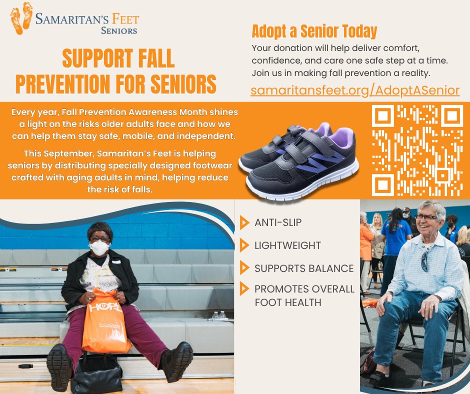 Help protect seniors from falls this September. 👟
Adopt a senior today and provide anti-slip shoes that promote safety, mobility, and independence.

👉 samaritansfeet.org/AdoptASenior
#AdoptASenior #FallPrevention #SamaritansFeet