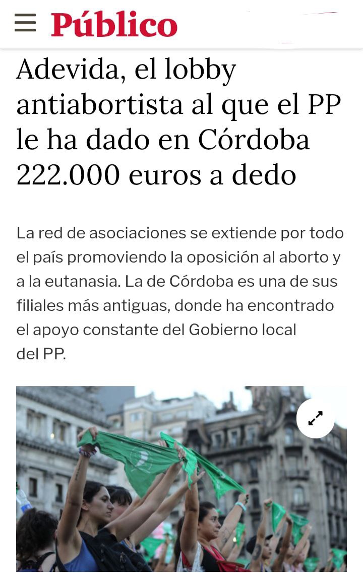 💶 El Ayto de Córdoba entrega 222.000 € a dedo a ADEVIDA, lobby ultracatólico que ataca el derecho al aborto.
✂️ Recortan SP y Bellido financia la ofensiva reaccionaria con dinero de todas.
♀️ Desde el PCA lo decimos claro: ni un euro para quien niega nuestros derechos.

#aborto