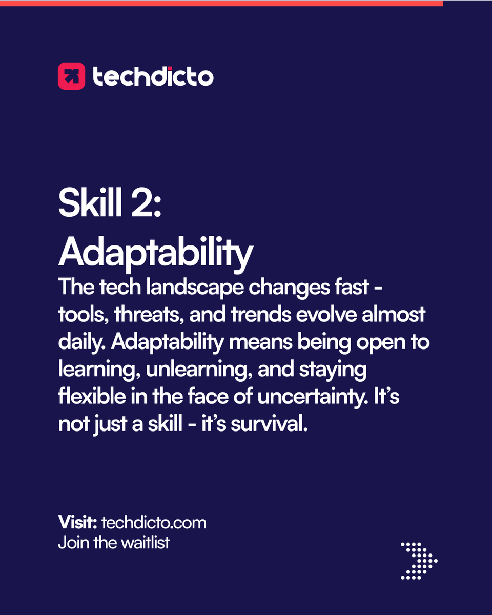 techdicto's tweet photo. 💡 Want to stay future-proof in a fast-changing world? 
 These 3 skills are non-negotiables in the tech era: 
 ⁠ 
 🔹 Problem Solving 
 🔹 Adaptability 
 🔹 Tech Literacy 
 ⁠ 
 Which one are you working on right now? Drop it below 👇 
 #FutureOfWork #LearnTech #Upskill https://t.co/UAEY6FmpPC