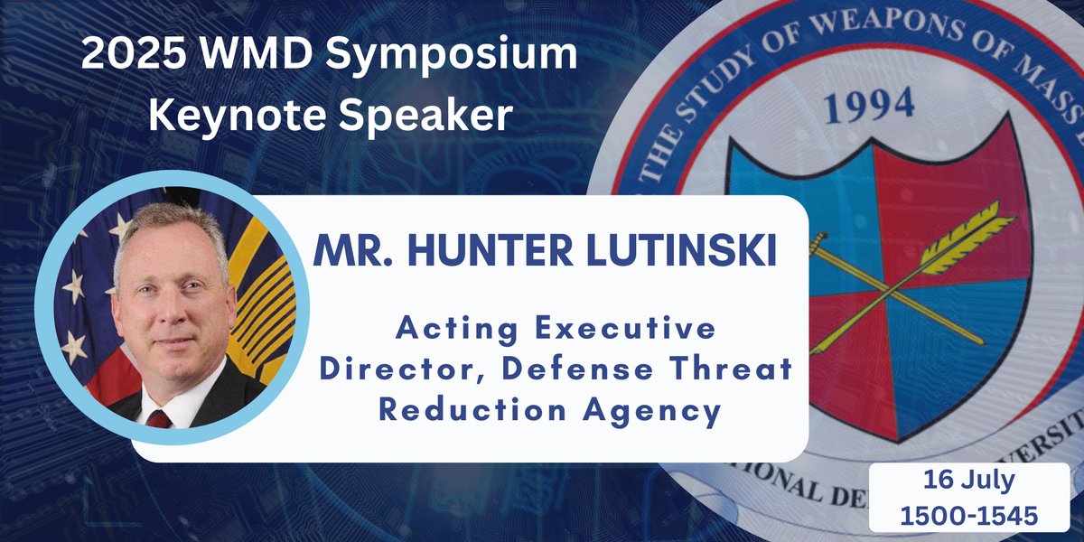 Vision. Strategy. Action. 

We’re honored to welcome Hunter F. Lutinski, Acting Executive Director of the Defense Threat Reduction Agency (DTRA), as a keynote speaker at the 2025 #WMDSymposium

We look forward to his keynote remarks #WMDStrategy #GlobalSecurity #LeadershipMatters