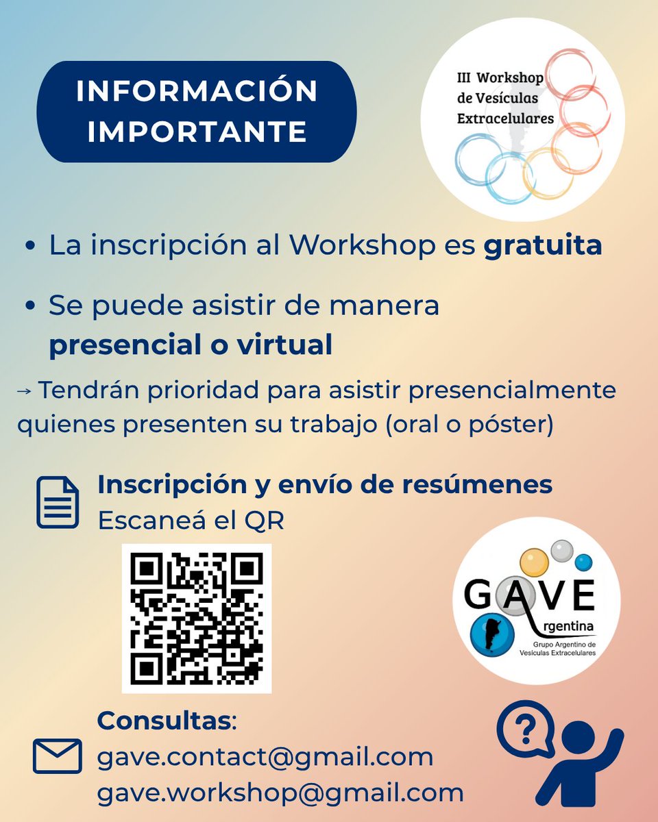 gave_arg's tweet image. ‼️Compartimos información importante sobre el III Workshop del GAVE
Para inscribirse y enviar resúmenes, completá el formulario:
forms.gle/sTWKdXGZ73UwnA…
Fecha límite: 1 de agosto
Por consultas, no dudes en escribirnos!
gave.contact@gmail.com, gave.workshop@gmail.com