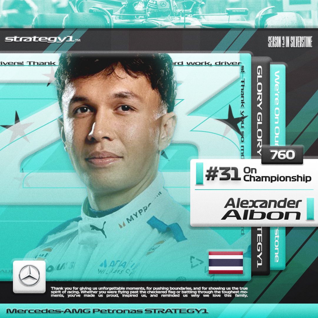 flsake's tweet image. No safety car saved me, no team orders cleared the path. I drove like it was Monaco every lap. I, Alexander Albon #62 from Mercedes Strategy1, just proved where I belong like the new kings on my hometown.