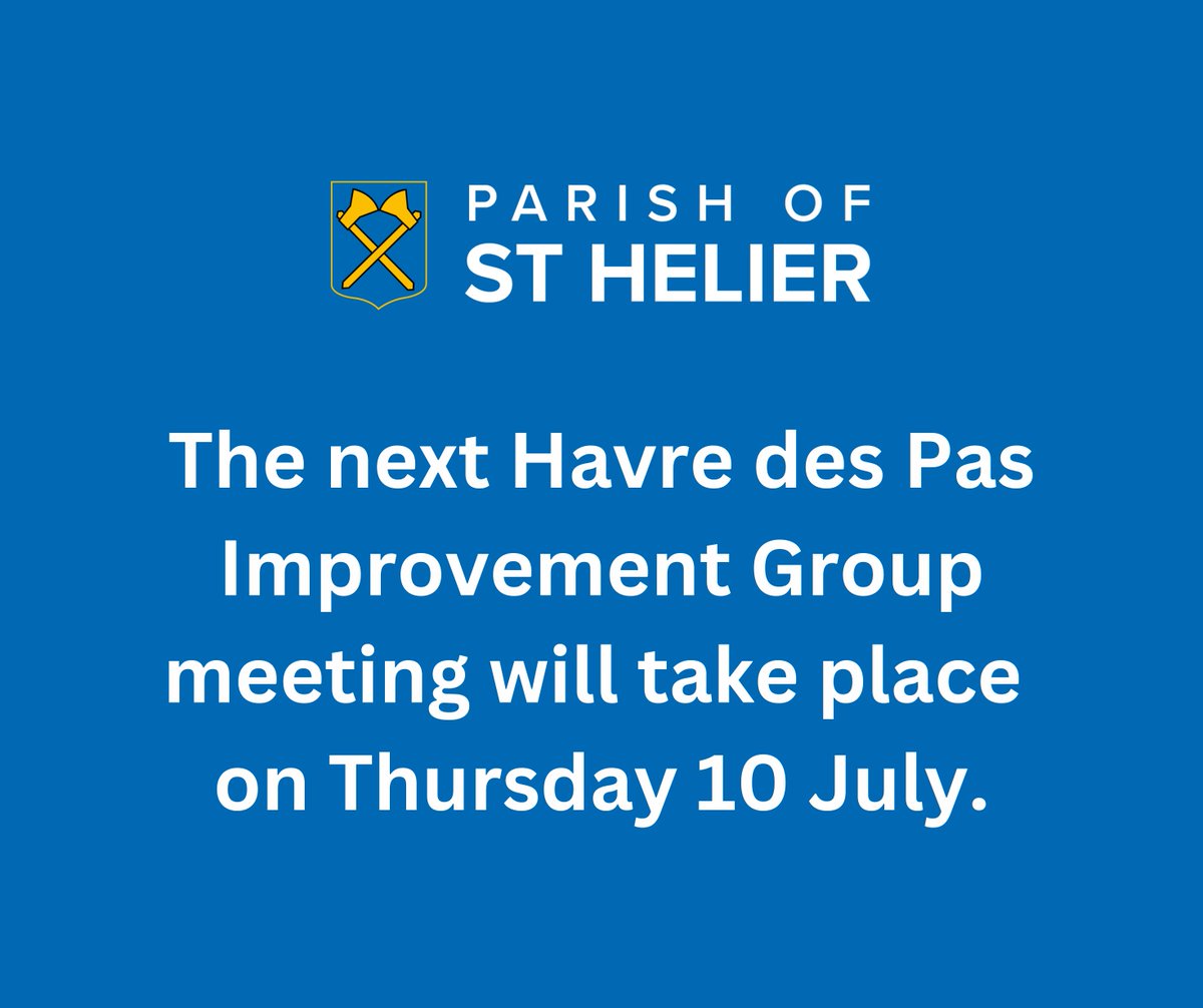 Parish of St Helier (@sthelierjsy) on Twitter photo The next Havre des Pas Improvement Group meeting will take place on Thursday 10 July at 6pm at the Lido, Havre des Pas.
If you would like to be added to the mailing list, please get in touch with elise.wetherall@sthelier.je. The next Havre des Pas Improvement Group meeting will take place on Thursday 10 July at 6pm at the Lido, Havre des Pas.
If you would like to be added to the mailing list, please get in touch with elise.wetherall@sthelier.je.