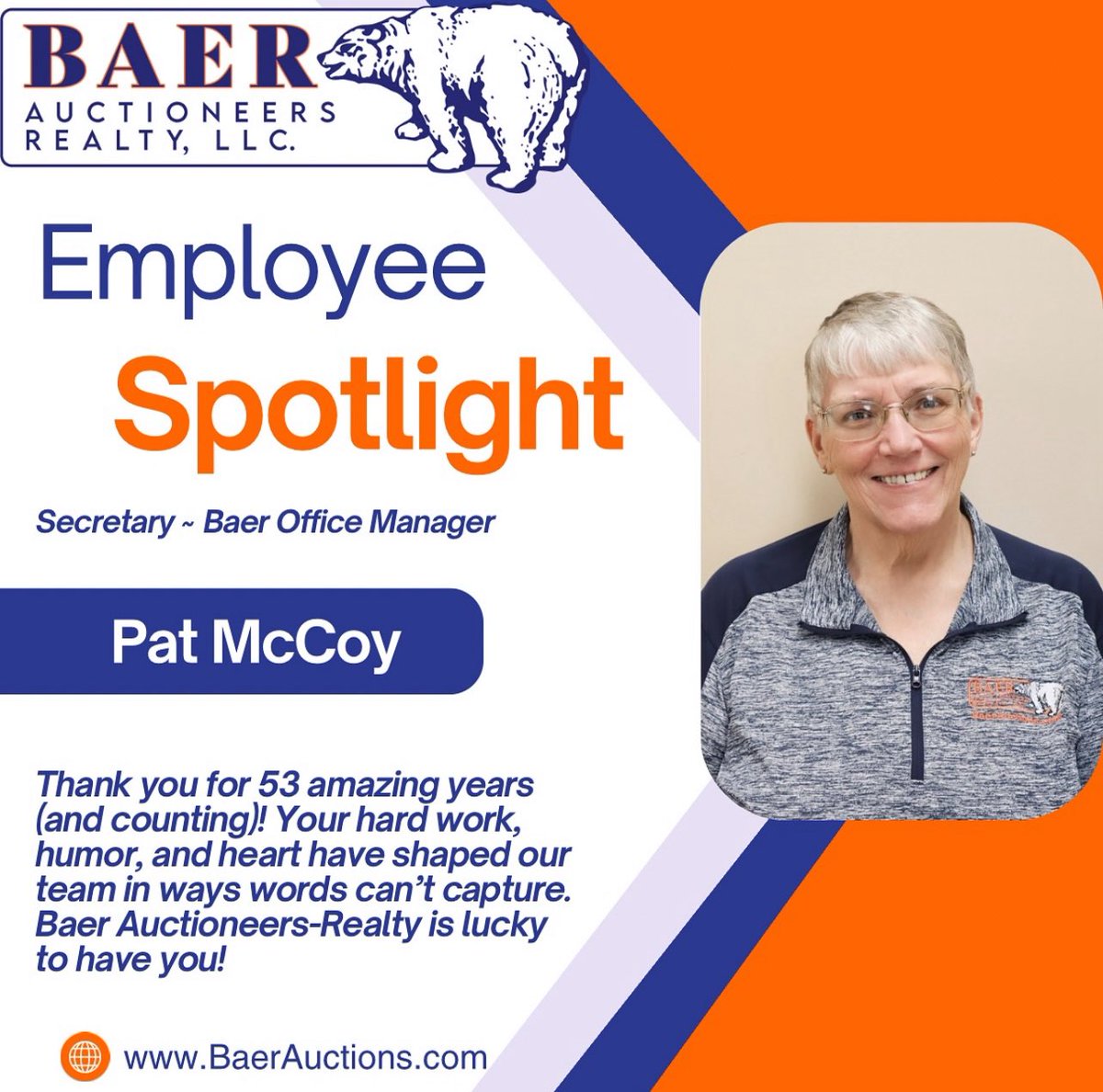 Baer_Auctions's tweet photo. Celebrating 53 amazing years with our Office Manager, Pat McCoy! Thank you for your dedication, heart, and humor. We’re grateful for all you do—here’s to many more! https://t.co/ivqJgKiEth