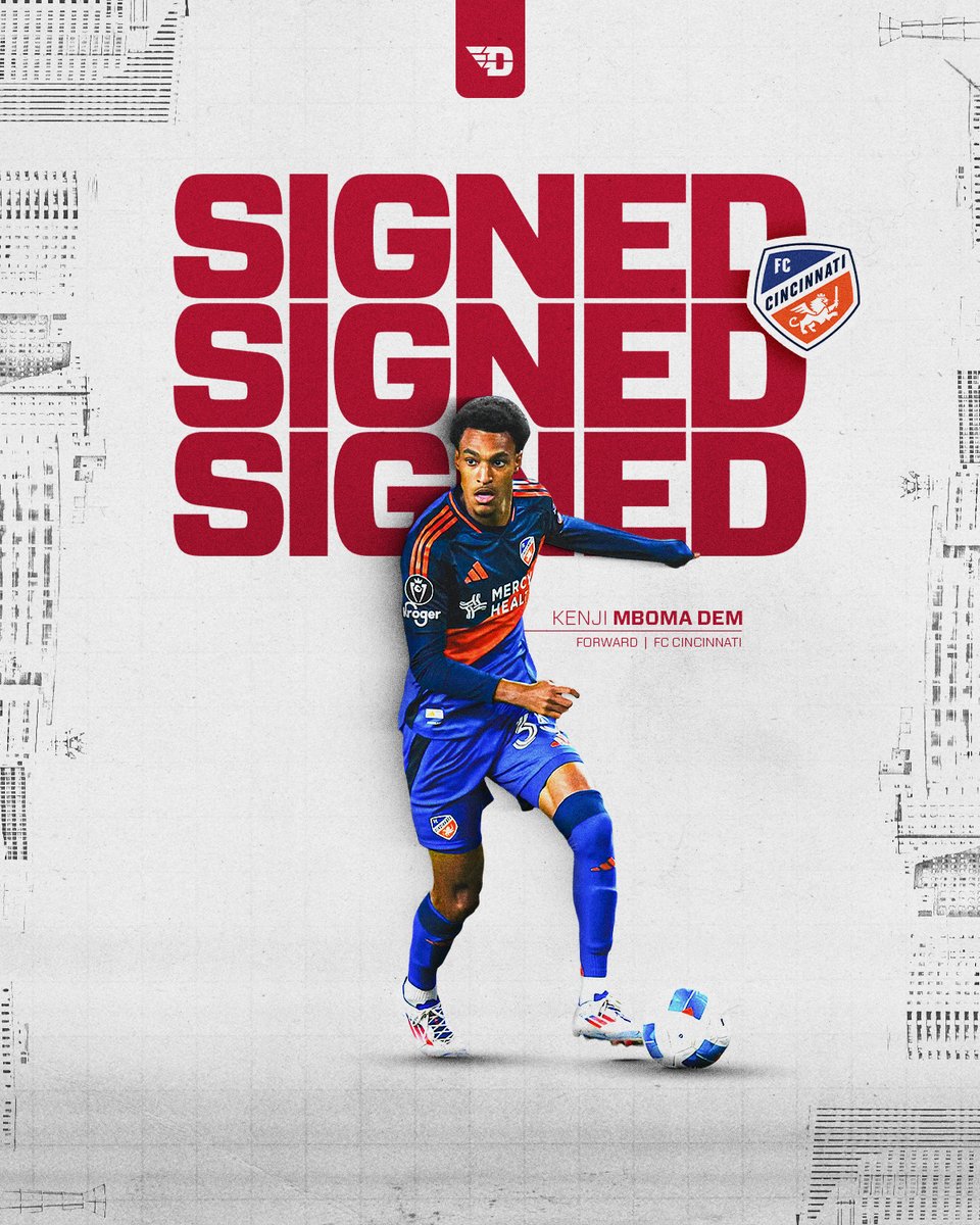 FC Cincinnati has signed former Flyer Kenji Mboma Dem! He joins Cincinnati’s first team after tallying 10 goals and eight assists in 27 matches for FC Cincinnati 2 since joining in April 2024. 
 
#UDMSOC // #GoFlyers