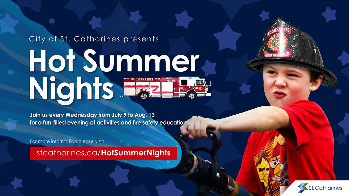 St. Catharines (@st_catharines) on Twitter photo 🚒 <a href="/STCFireServices/">St. Catharines Fire Services</a> will share fire prevention tips, fire truck tours and cool down visitors with refreshing sprays! 💦
📆 Wednesday night (July 9), Village Gate Park, 5 Village Gate, 6 to 8 p.m.
ℹ More and a full schedule ➡️ stcatharines.ca/HotSummerNights 🚒 <a href="/STCFireServices/">St. Catharines Fire Services</a> will share fire prevention tips, fire truck tours and cool down visitors with refreshing sprays! 💦
📆 Wednesday night (July 9), Village Gate Park, 5 Village Gate, 6 to 8 p.m.
ℹ More and a full schedule ➡️ stcatharines.ca/HotSummerNights