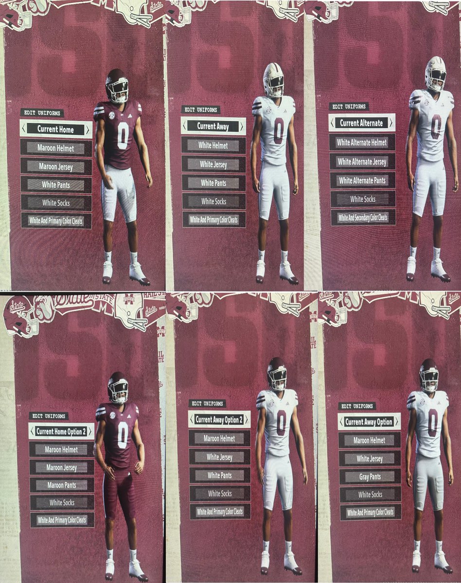 OldRowMSU's tweet image. All of Mississippi States jerseys in CFB 26!
How we feeling about them?