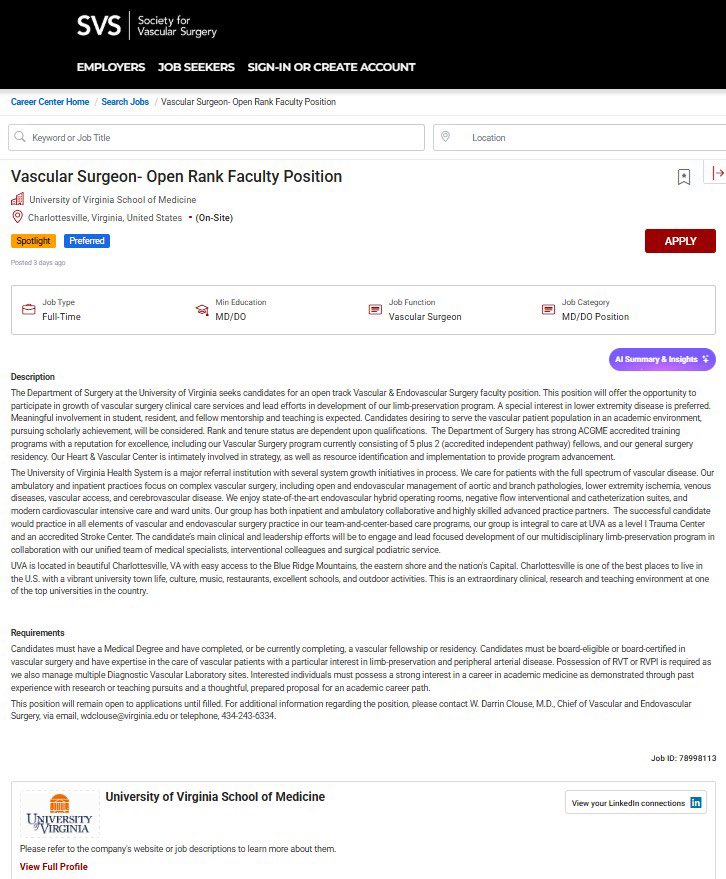 WDarrinClouse's tweet image. Want to build and develop a limb program!? Want to be part of a growing and dynamic academic practice? Apply to come join our team!! apply.interfolio.com/169977 You go @UvaVascular