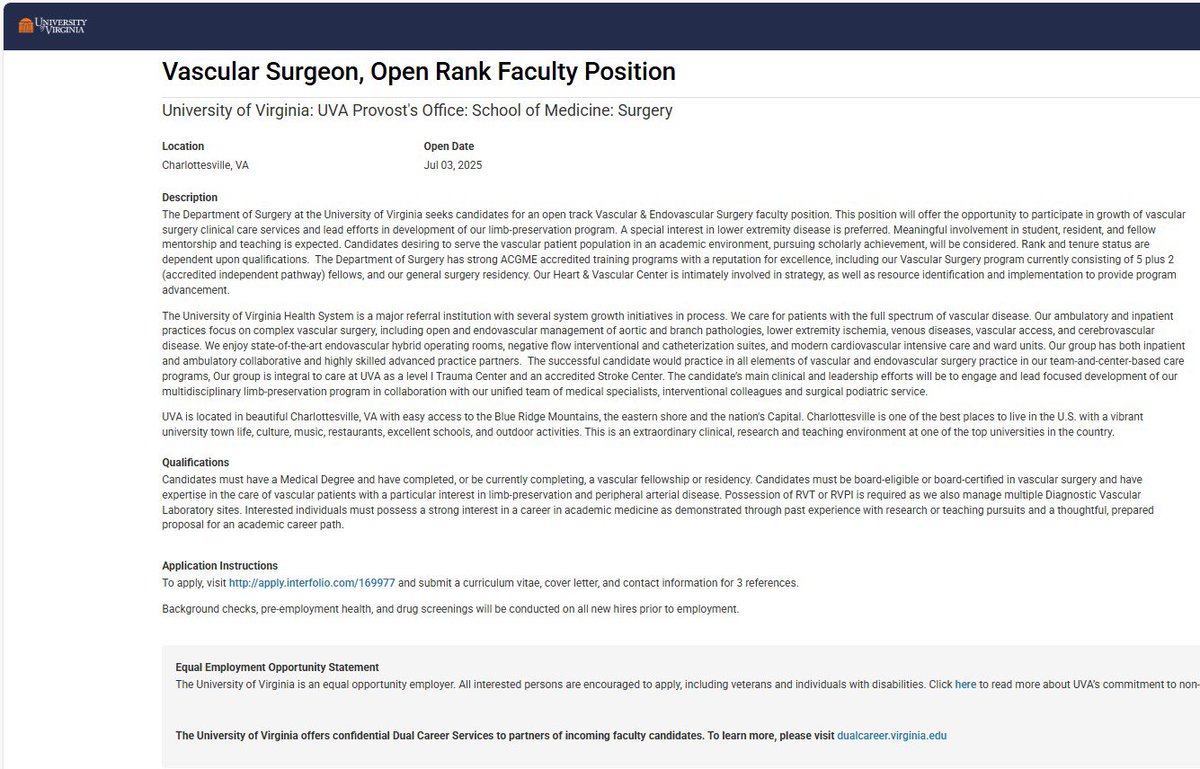 WDarrinClouse's tweet image. Want to build and develop a limb program!? Want to be part of a growing and dynamic academic practice? Apply to come join our team!! apply.interfolio.com/169977 You go @UvaVascular