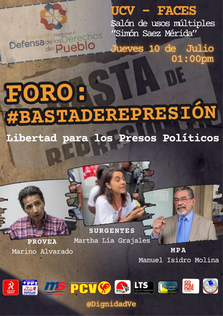 El próximo jueves 10 en la UCV #BastaDeRepresion #LibertadALxsPresxsPoliticxs