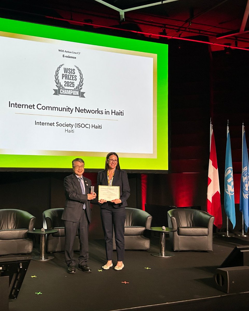 🎉 Today, we congratulate the Internet Society Haiti Chapter for winning the prestigious 2025 WSIS Prizes Champion Award for their Community Networks in Haiti project!